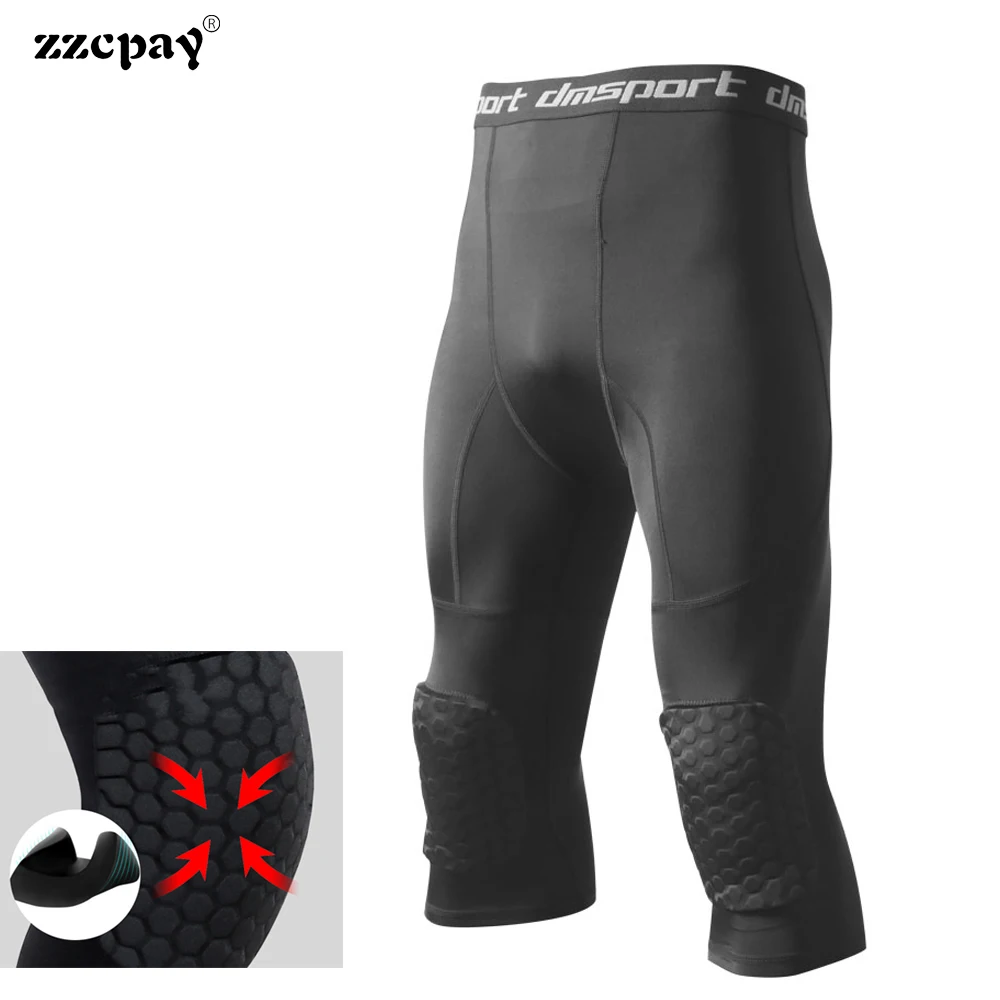 Men s High Stretch Leggings Training Fitness Paintball Knee Protector Pants Basketball Sports Knee Pads 3