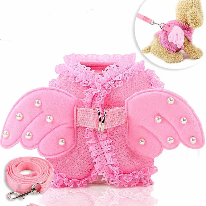 

Small Medium Dog Angel Wing Lace collar cat harness leash collares para perros cachorro harnais pour chien belt gato mascota pet