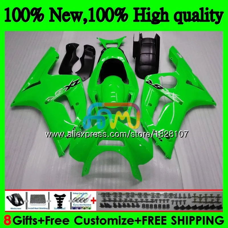 Корпус для KAWASAKI 600CC ZX600 ZX636 12BS. 55 ZX 636 6 R ZX 6R 03 04 ZX-636 ZX-600 ZX-6R ZX6R 03 04 2003 2004 Обтекатель цвета: зеленый, черный - Цвет: No. 1