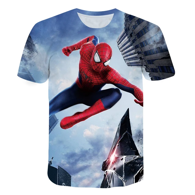Hot sales Spider man T-Shirt Marvel Cartoon Fun Short Sleeve Shirt Boys Girls Street Fashion Harajuku Hot movie Children's Tops T-shirt-X281