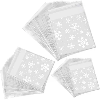 

300 Counts Resealable Cellophane Christmas Party Snowflake Cookie Bakery Candy Treat Gift Bags in 3 Sizes