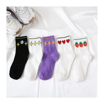 

1 Pair of New All Cotton Middle Tube Socks Women's Japanese Personalized Trend Cartoon Breathable Sweat Absorbing Women's Socks