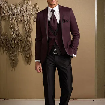

New Classic Men’s Suit Smolking Noivo Terno Slim Fit Easculino Evening Suits For Men Masculino Blazer homme burgundy Wedding