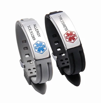 

Personalized Medical Alert ID Bracelets Adjustable Silicone Bangles for Men Boy Customized DIY ICE Wristband