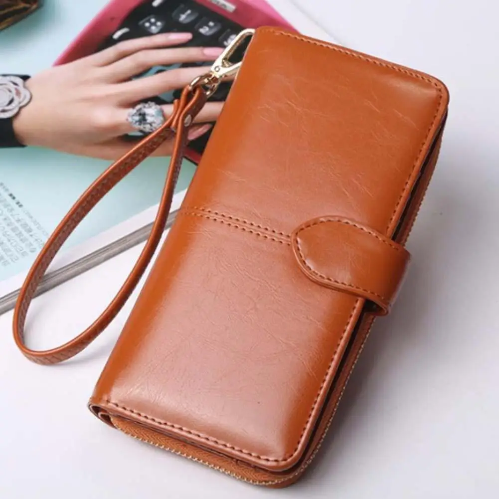 

Women Wallet Female PU Leather Multifunction Zipper Solid Color Long Wallet Purse Coin Purse Card Holder Money Clutch Wristlet