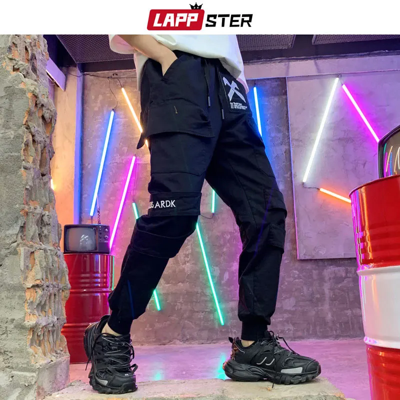 

Men Streetwear Joggers Cargo Pants 2019 Black Hip Hop Track Pants Mens Pockets Embroidery Baggy Sweatpants Plus Size