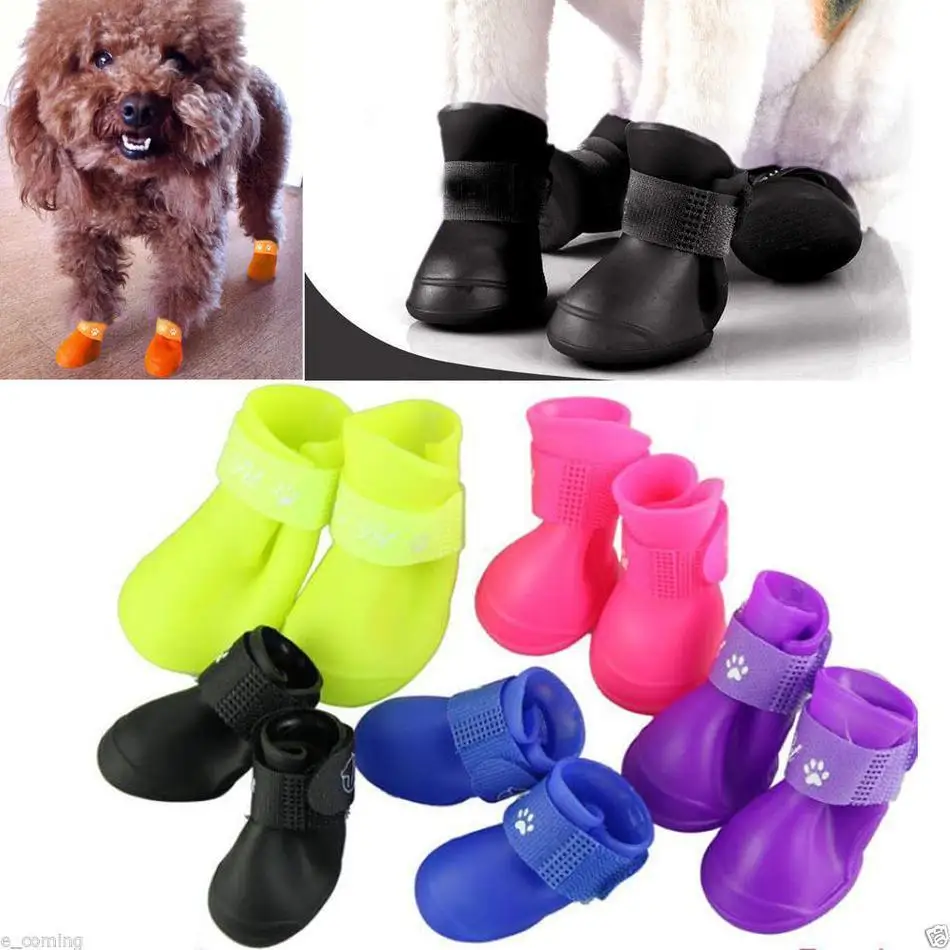 

4Pcs Fashion Cute Pet WaterProof Rain Shoes Boots Socks Anti-slip Rubber Boot for Small Big Dog Shoes