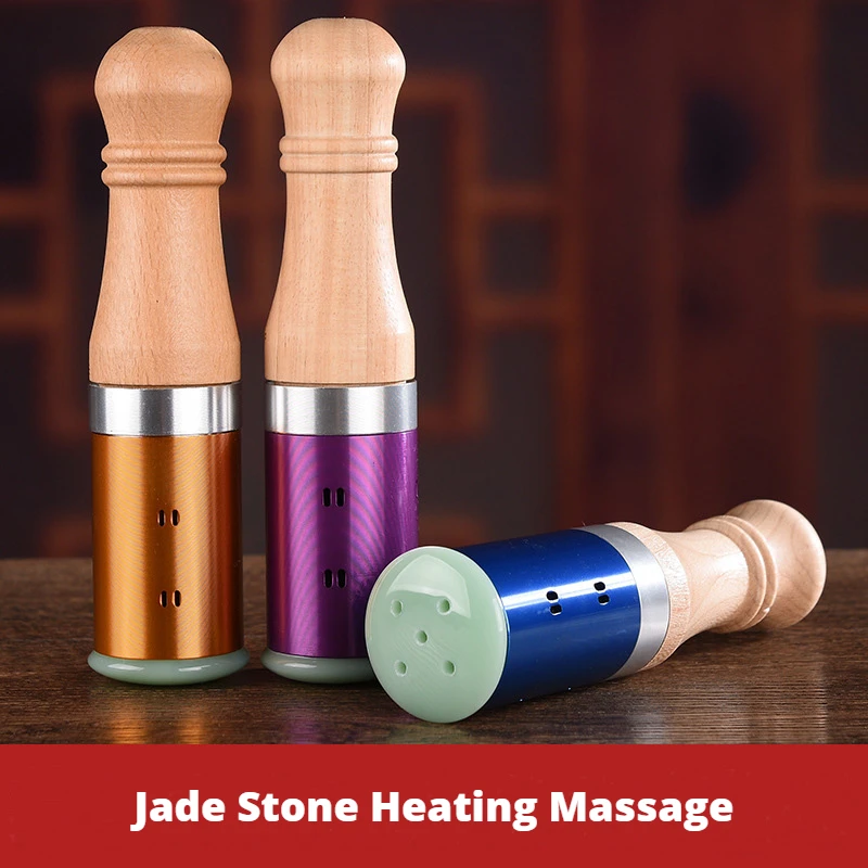 1Pcs Chinese Moxa A Massager For Face Moxibustion Rolls Health Care Acupoint Aventurine Jade Stone Heating Massage Therapy
