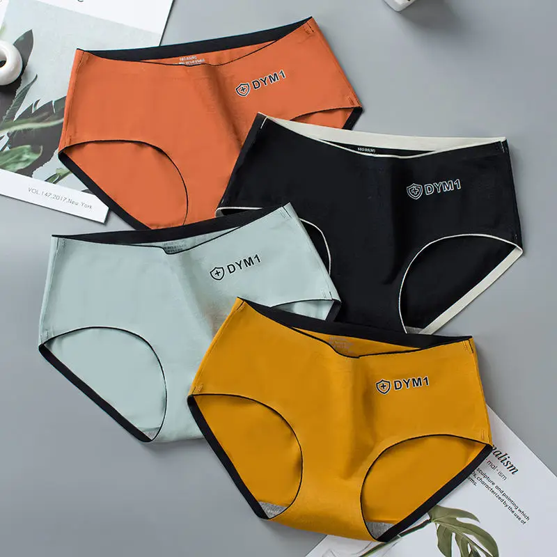 

3/4/5 шт Высокое качество женского нижнего белья из хлопка, с принтом в виде букв женские трусы-плавки для однотонные Середина талии Женские шорты, трусы для девочек; Нижнее белье