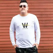 Camiseta Grande de manga larga para hombre, jersey de cuello redondo agrandado, informal, holgado, nueva tendencia de moda, primavera y otoño, 2021