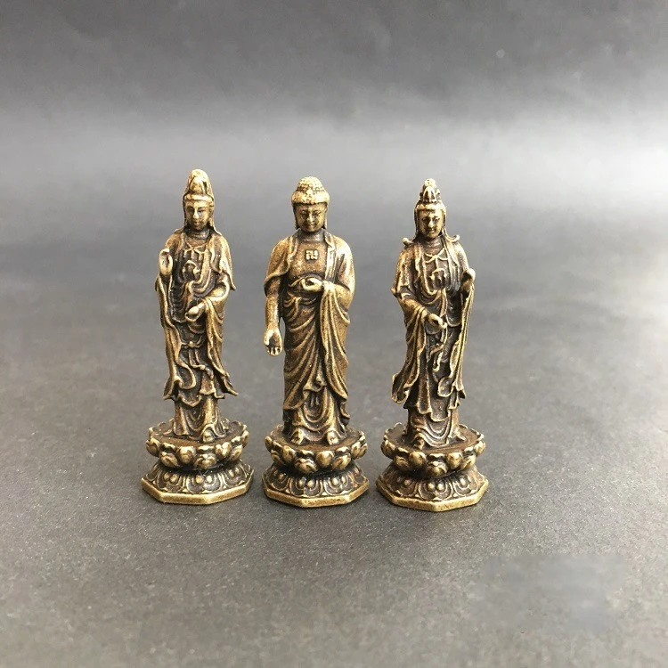 

Collection Chinese Copper Carved The Three Saints Of The West Buddha Statue Guan Yin Sakyamuni Rulai Buddha Exquisite Statue