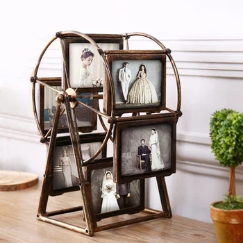 

4 inch Retro Family Photo Frame Ferris Wheel Rotatable Windmill Combination Photoframe Home Decor Gift Nostalgic Style