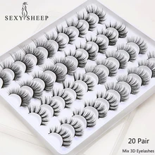 SEXYSHEEP 20 пар 3D норковые ресницы натуральные накладные ресницы драматический объем накладные ресницы Макияж Наращивание ресниц шелковые ресницы