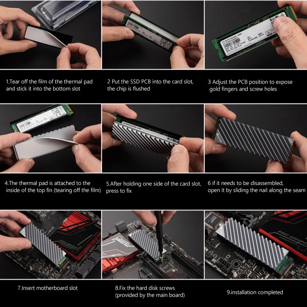 M.2 3 охлаждающие прокладки для радиатора 2280 SSD Тепловой Диск алюминиевый радиатор