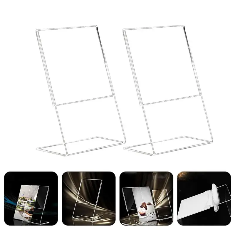 

2PCS Acrylic Transparent Card Holder Stand Desk Sign Label Frame Display Paper Card Holders Price Label Holder Stand