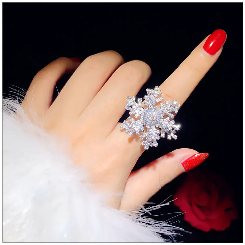 Rings For Women S925 Double Layer Snowflake Rotatable Open Ring Cubic Zirconia Personality Index Finger Fine Jewelry | Украшения и