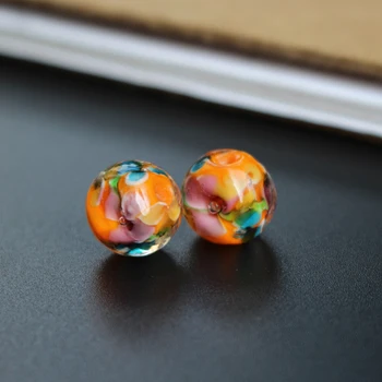 

10Pcs 12mm Handmade Glass lampwork beads Flower Orange Color for jewelry making Wholesale and Retail