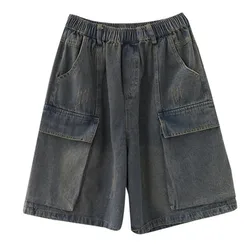 2022 novo verão denim bermuda calças de brim curtas de cintura alta larga perna namorado shorts para mulheres na altura do joelho bermudas femme