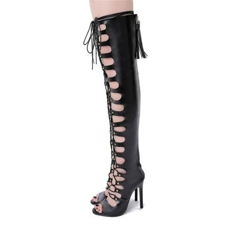 BBZAI New pattern High Quality sexy Elastic force Women's Boots 10cm Hollowing out Big code Boots Stage performance 34-42 43 - Цвет: Черный
