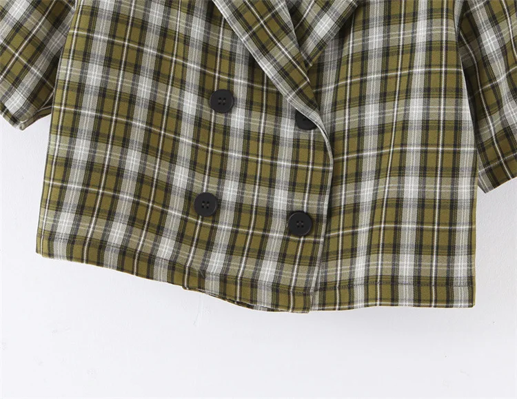 

Et51 Hipster Elegant Short Sleeve Suit Jacket Retro Pattern Thin High-waisted Double Breasted Short Tops