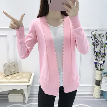 

Women Casual Knitted Cardigan Long Sleeves Jacket V-neck Ice Silk Loose Sunscreen Coats