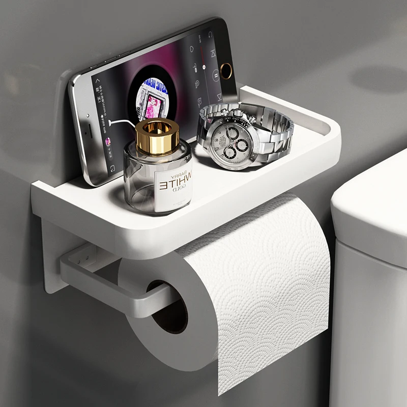 Black / Silver Paper Holder Bathroom Accessories Cellphone Rack Toilet Paper Shelf Space Aluminum Material
