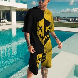 Ensemble de vêtements 2 pièces pour hommes, imprimé Smiley 3D, décontracté, tenues courtes, t shirt + Short, survêtement, nouvelle collection d'été 