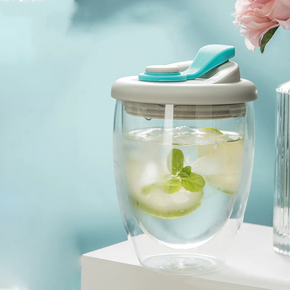 Double Wall Glass With Silicone Vacuum Sipper Lid - 350Ml