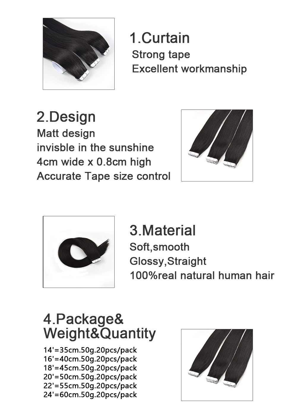 Bigsophy Tape In Human Hair Extensions 14"16" 18" 20" 22" 24? 26 100% Human Remy Hair Tape PU Hair Extension Straight 2.5g/pc