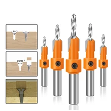 

5pcs Countersink Router Bit Set Woodworking Screw Extractor Step Drill Metal Taper Hole Drill for Wood 8mm