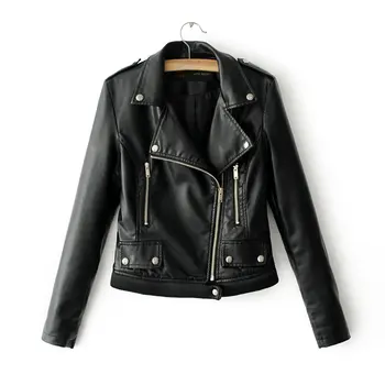 

Warm PU leather ladies winter jacket 2019 ladies zipper lapel asymmetric ladies jacket black European motorcycle jacket street