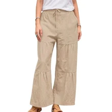 Cotton Linen High Waist Plus Size Women Trousers Drawstring Loose Soft Solid Wide Leg Women's Pants Summer Elegant New Lady Pant