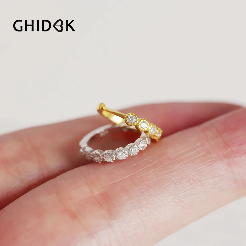 GHIDBK Ins маленький 925 Стерлинговое Серебро Круглый фианит серьги золотые
