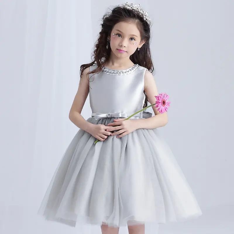 girls grey flower girl dress
