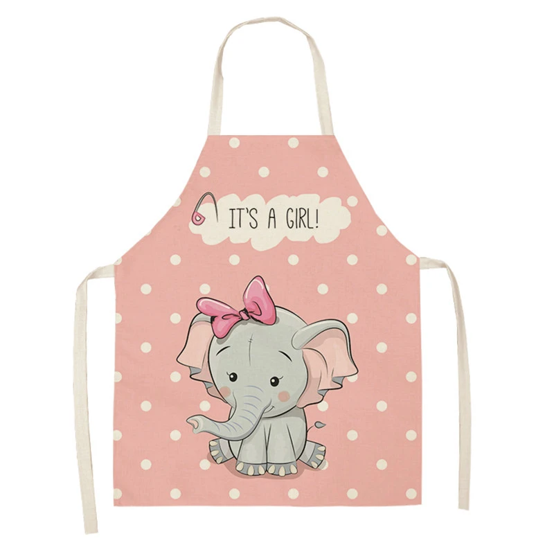 Kawaii Printed Elephant Car Sleeveless Aprons Kitchen Women Cotton Linen Pinafore Home Cooking Baking Waist Bib 53*65cm WQL0161 - Цвет: WQL0161-11