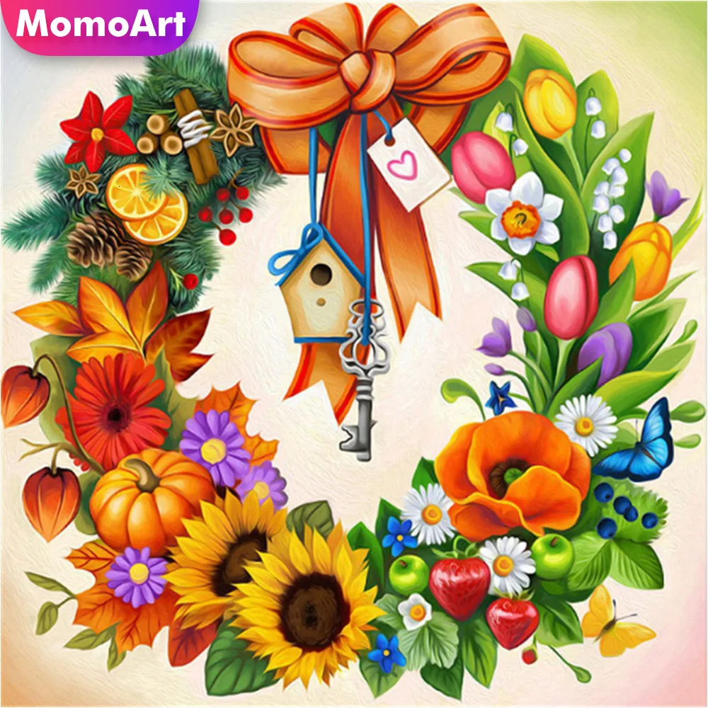 

MomoArt 5D Damond Painting Flowers Full Drill Square Rhinestones Diamond Embroidery Wreath Cross Stitch Home Decoration