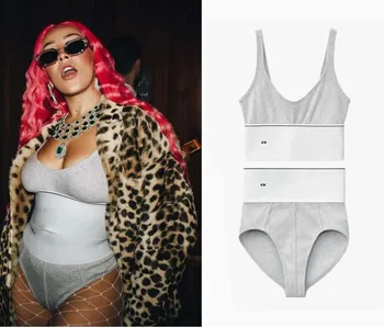 

AAW091 Women High Waist Correct Letter Logo Sports Panties Briefs Shorts + Sports Vest Singlet A2