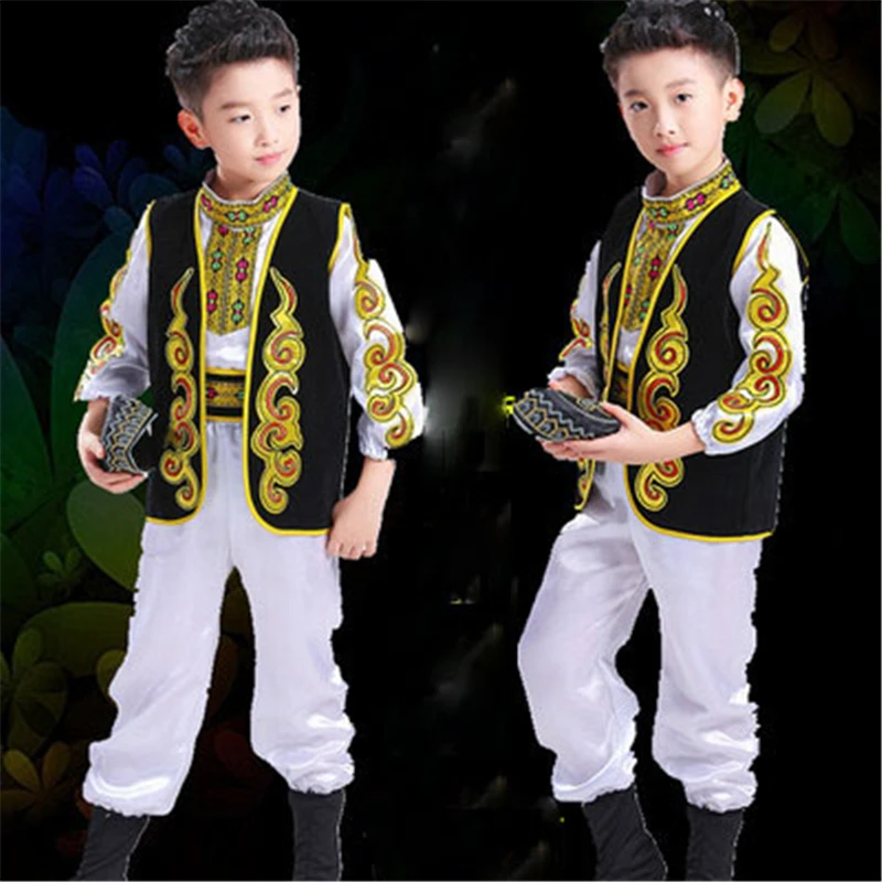 Детские костюмы уйгур Казахский в народном стиле, детское платье для танцев, костюм для девочек и мальчиков Синьцзян национального танца Костюмы, праздничная одежда - Цвет: Color 5