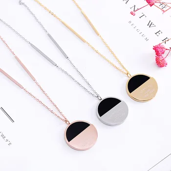 

Tshou190 Titanium steel round inlaid shell LOVE long sweater chain Hypoallergenic necklace