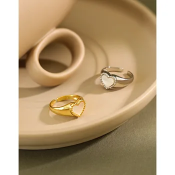 

1pc 18K GOLD Authentic 925 sterling silver Shell Heart Shape Band Ring adjust Jewelry TLJ1217