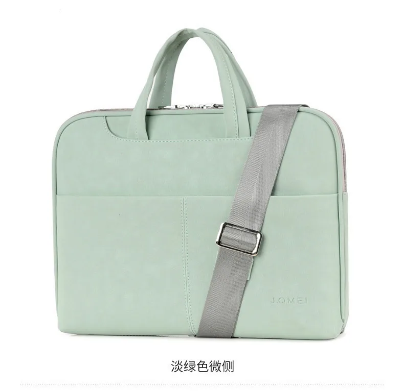 Leather Briefcases Men Computer Bag 13.3 14.1 15.4 15.6 Inch For Macbook Air Pro Shock Resistant Handbag Women