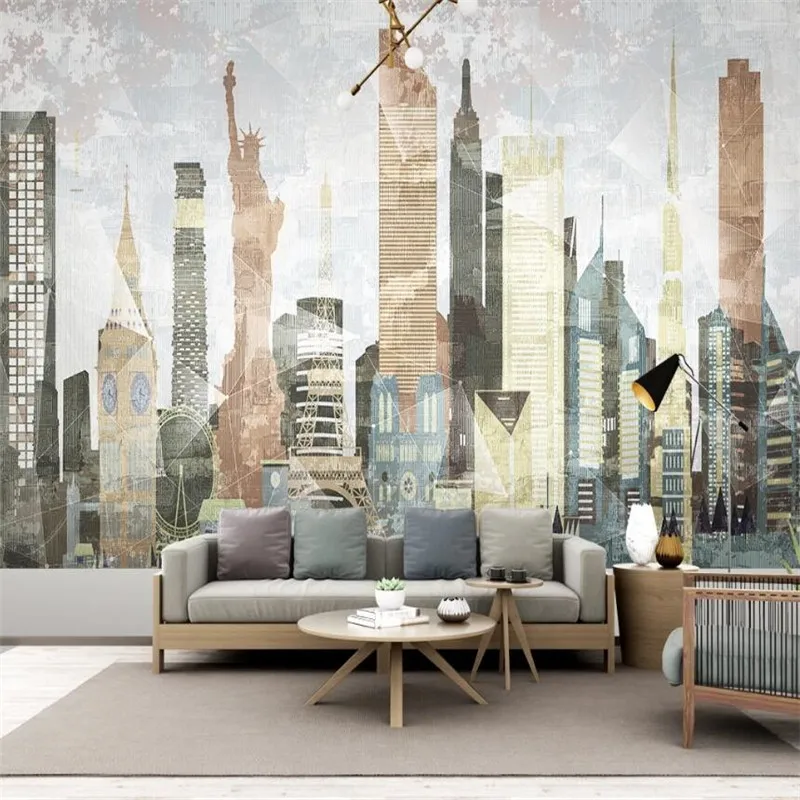 Large 3D Wallpaper Mural Custom Modern City Architecture Abstract Geometric Lines Background Wallpaper Mural
