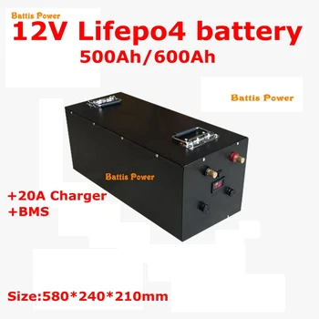 

Deep cycle 12V 500Ah 600Ah Lifepo4 lithium battery 12V BMS 4S for solar Storage inverter RV caravans electric boat+20A charger
