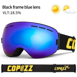 COPOZZ Ski Goggles with Double Layer UV400 Protection and Anti-Fog Technology (Blue Lens Black Fram)