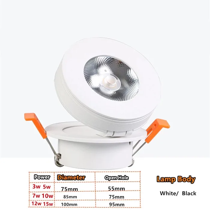 Dimmable 3W/5W/7W 12W Slim COB Ceiling Recessed Downlight 360 Degree Rotatable 90degree Foldable LED Spot Light Indoor Lighting