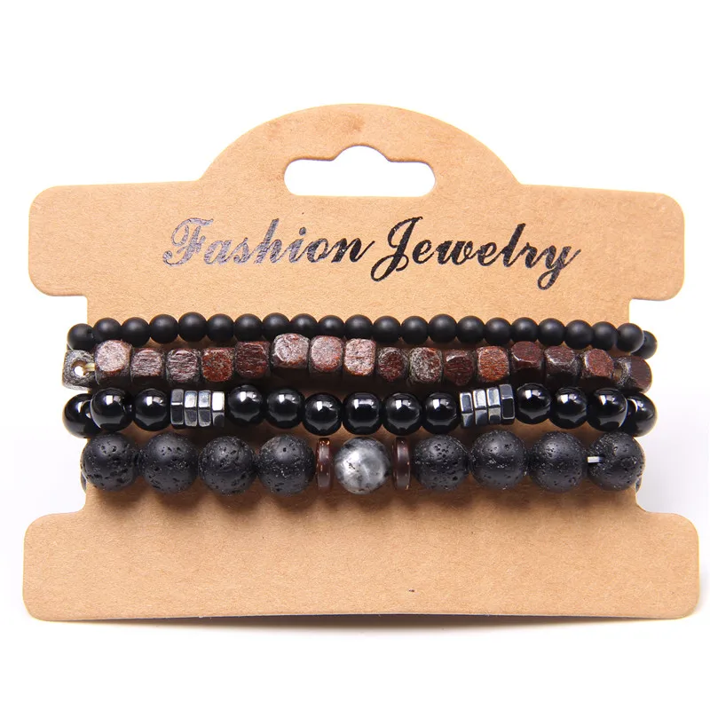 Fashion Volcanic Stone Men's Bracelet Set Combination Hip-Hop Net Red Wind Elastic Bracelet Energy Protection Jewelry beaded bracelet stone bead bracelet natural stone bracelet volcanic stone bracelet