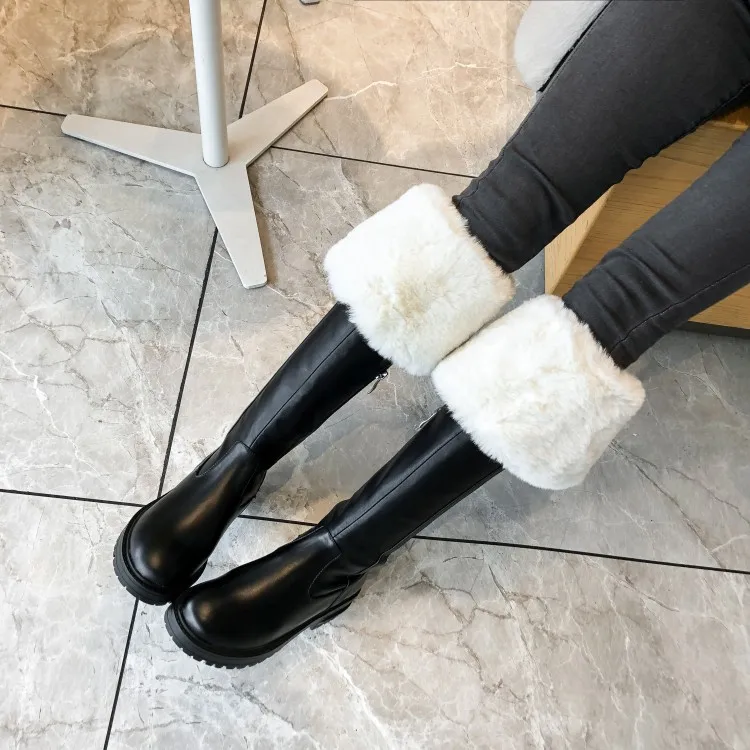 

BELLECOM 2019 Autumn and Winter New Knee Boots Plush Leather Fashion High-boot Girls'Boots