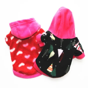 

Autumn Winter Warm Fleece Dog Clothes Dog Sweater Christmas Trees Heart Printed Puppy Dog Coat Soft Short Sleeve Costume Supply