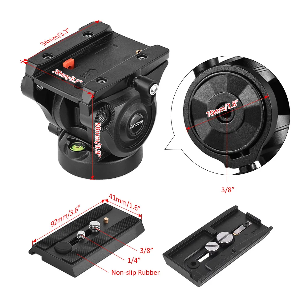 Andoer VH05 камера видеокамера Штативная головка жидкость тяга панорамирования/наклона с быстроразъемной пластиной Алюминий для Canon Nikon sony
