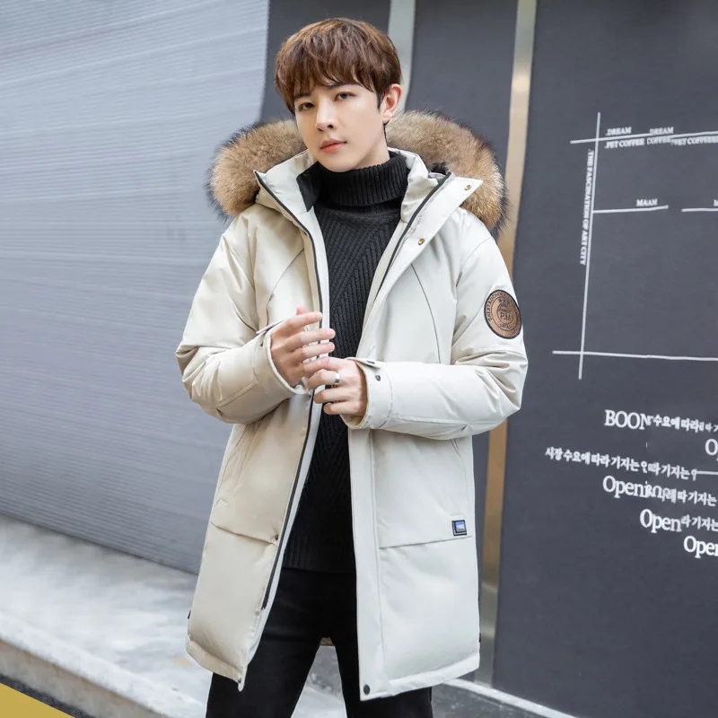 2022 New Winter Embroidery Thicken Long 90% Men's Down Jacket  Hooded Warm Parka Winter Male Jacket Real Fur Collar Winter Coat